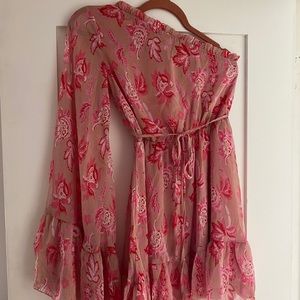 Misguided One shoulder pink floral dress XS